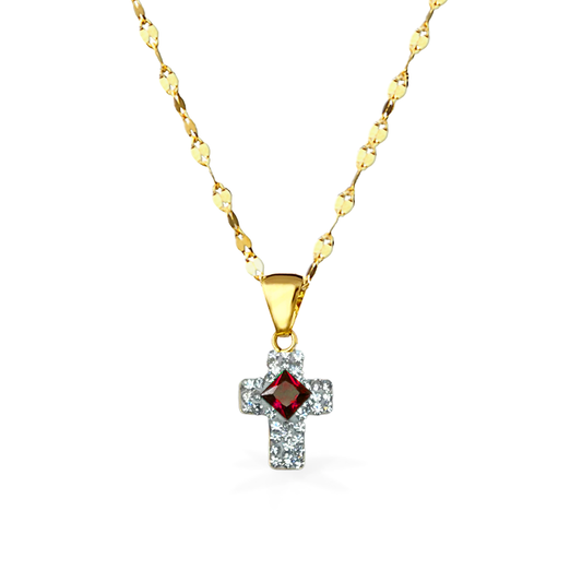 Collana in Oro Giallo con Croce - ROSSO