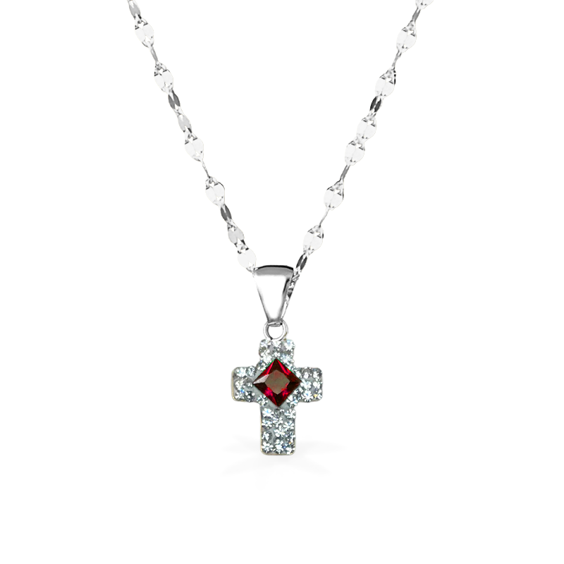 Collana in Oro Bianco con Croce - ROSSO