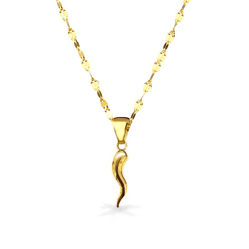 Collana in Oro con pendente Corno Liscio portafortuna in Oro - Oro18kt