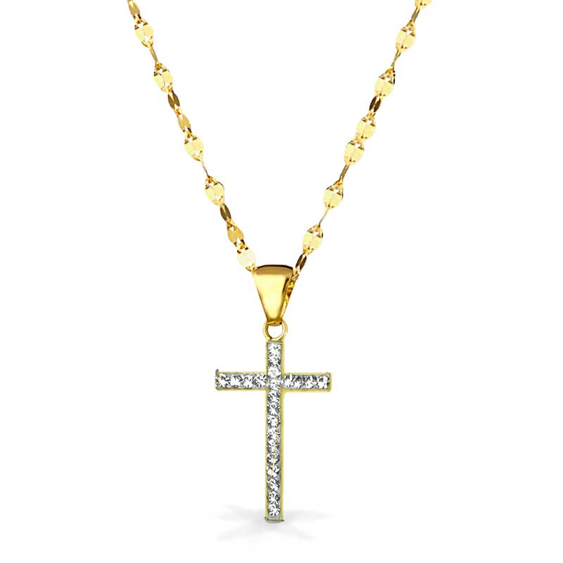 Collana in Oro con pendente Croce Zirconata in Oro - Oro18kt