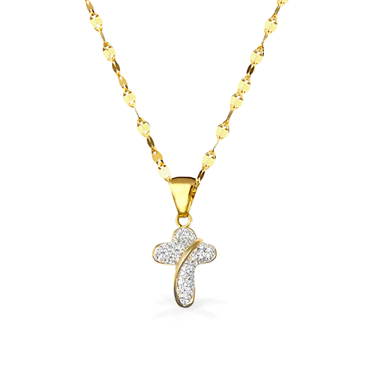 Collana in Oro e pendente Croce in Oro e Zirconi - Oro18kt