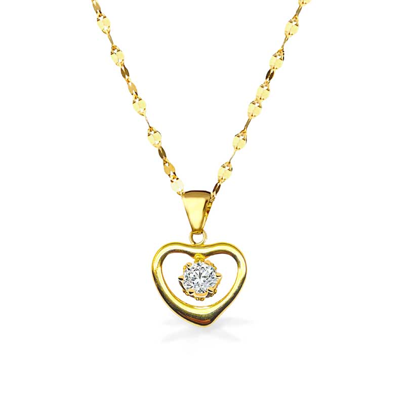 Collana in Oro con pendente Cuore in Oro con Zircone centrale - Oro18kt