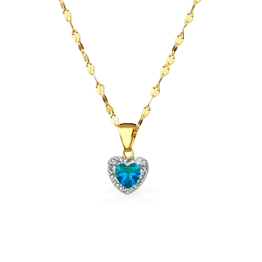 Collana in Oro18kt con Cuore in Oro Zirconato - CUORE AZZURRO