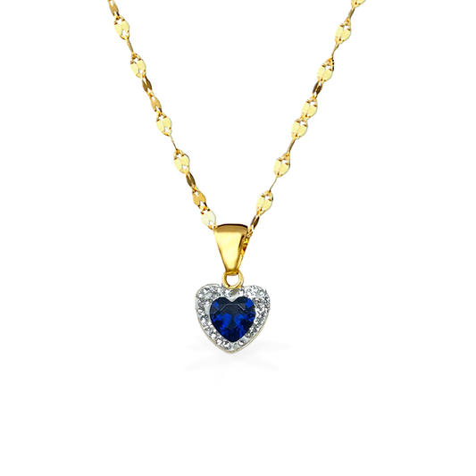 Collana in Oro18kt con Cuore in Oro Zirconato - CUORE BLU