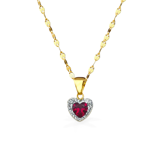 Collana in Oro18kt con Cuore in Oro Zirconato - CUORE ROSSO