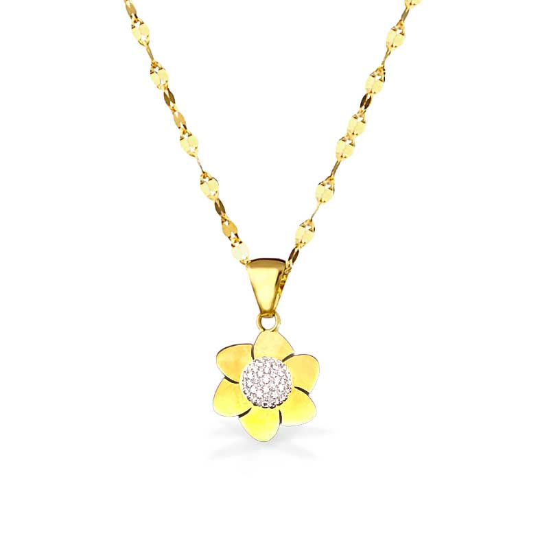 Collana in Oro con pendente Fiore in Oro con Zircone centrale - Oro18kt