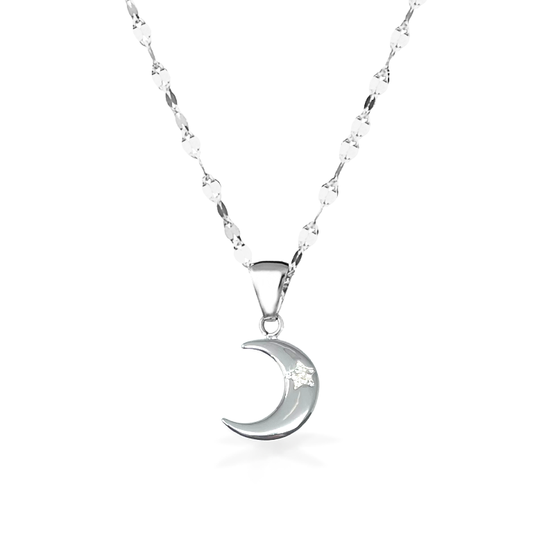 Collana in Oro bianco con Luna in Oro Bianco e stellina in Zirconi - Oro18kt