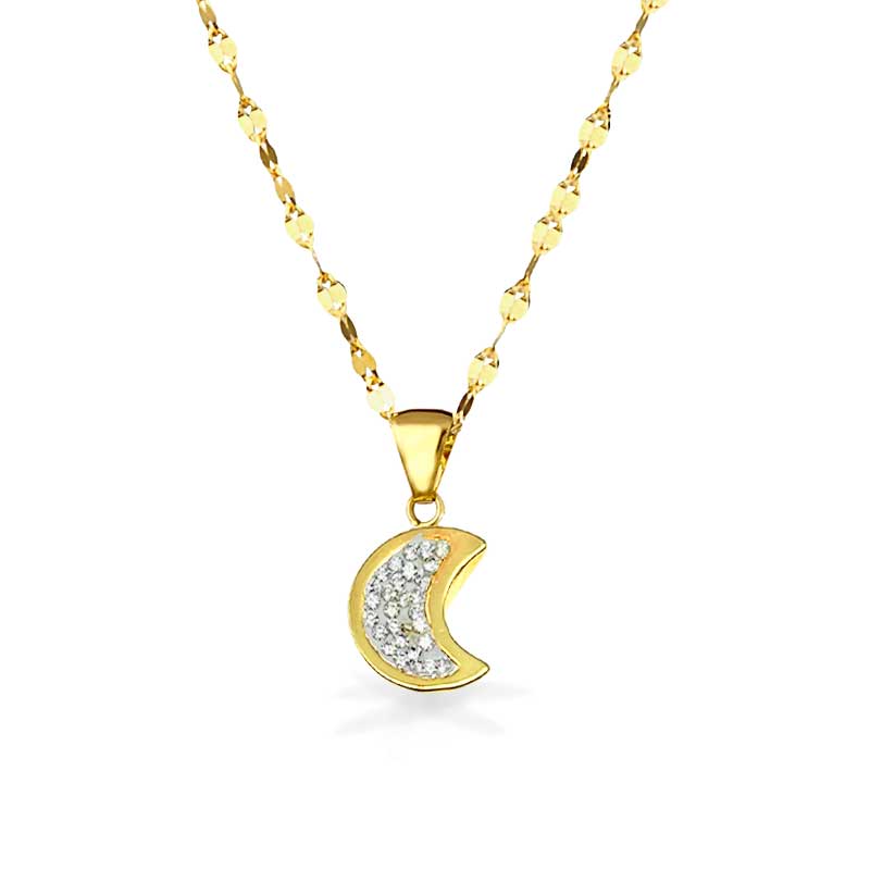 Collana in Oro con pendente Luna in Oro con Zirconi - Oro18kt