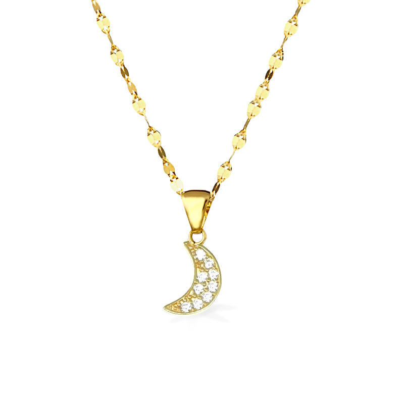 Collana in Oro con pendente Luna storta e piccoli Zirconi - Oro18kt