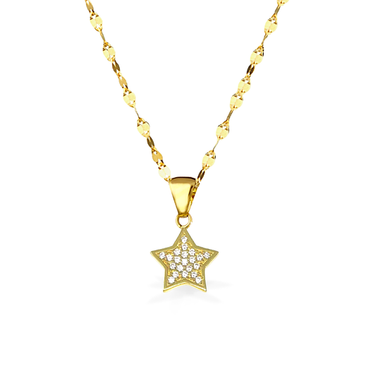 Collana in Oro con pendente Stella in Oro e Zirconi - Oro18kt