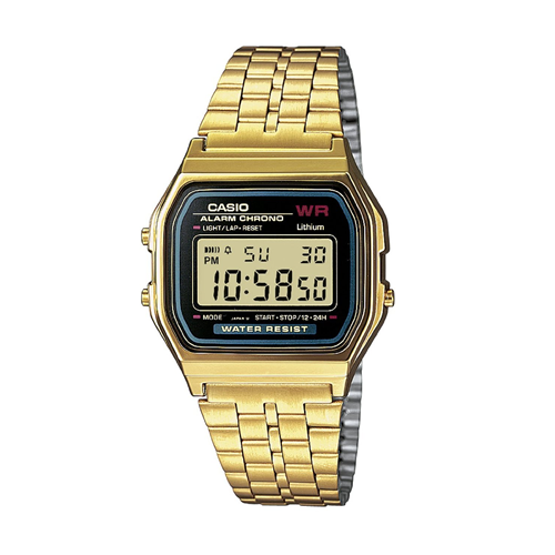 Orologio Casio A159WA-1 Gold in Acciaio Crono Luce Sveglia Vintage + Scatola