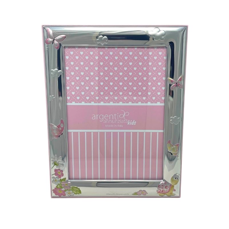 Cornice in Argento Kids Rosa con Fiori e Farfalle - Modello Big