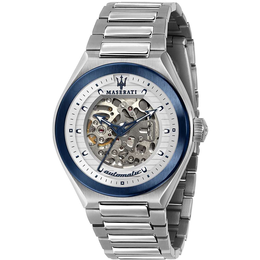 Orologio meccanico da uomo Maserati serie  Triconic ref. R8823139002 in acciaio e dettagli blu